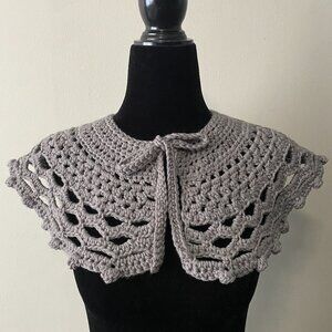 Handmade Crochet Grey Poly Large Collar Neckwear Accessory